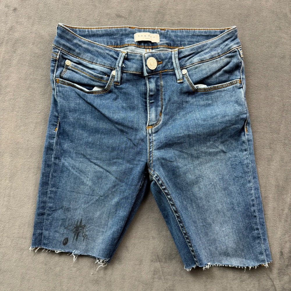 Sandro Paris Blue Denim Cutoff Shorts Size 34 Raw Hem P6545E-BLUV